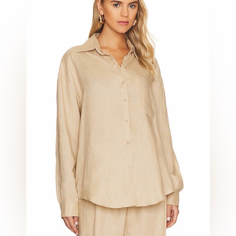 AEXAE- linen woven shirt button down long sleeve shirt